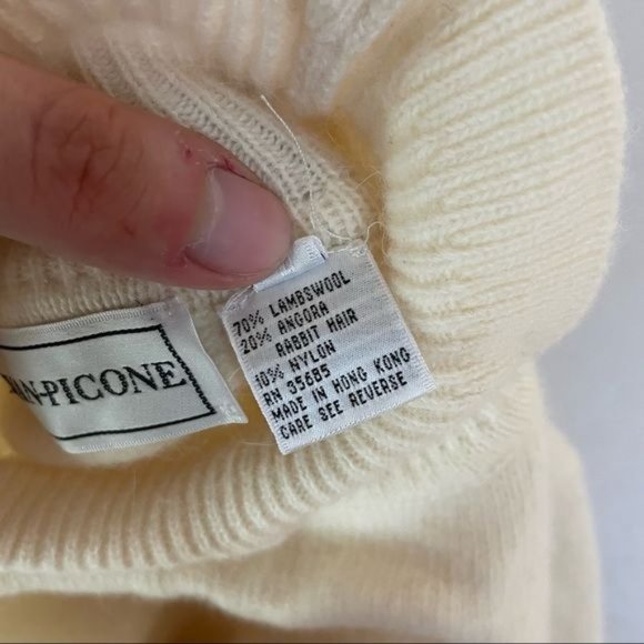 VINTAGE EVAN PICONE LAMBSWOOL ANGORA RUFFLE MOCK NECK CREAM SWEATER M - Picture 6 of 6